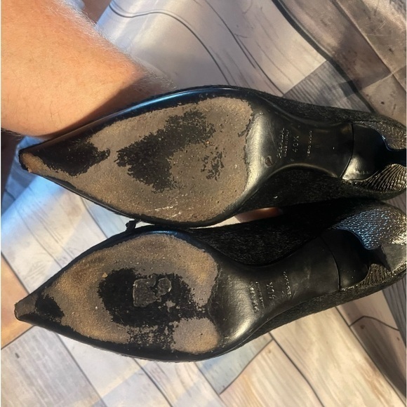 PRADA - Black Buckle Pointed Toe Pony Hair Low Heel Kitten Pumps Sz 40.5 US 10.5 - Picture 8 of 10